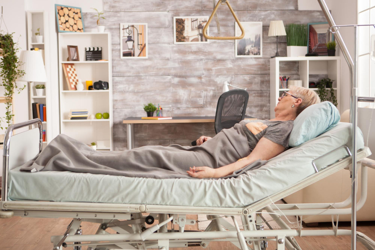 older woman in electric bed