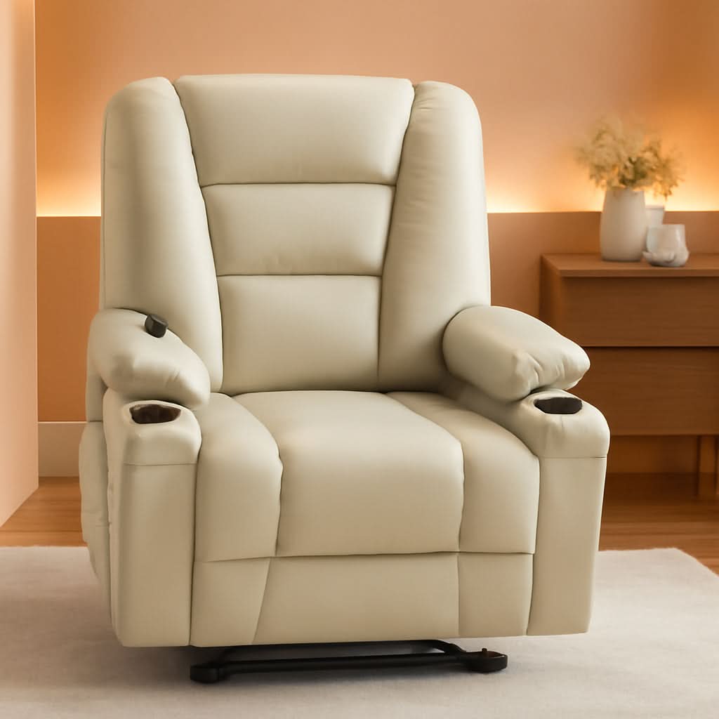 Beige Large Power Lift Recliner Chair with Massage and Heat