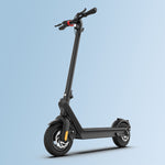 Black electric mobility scooter on a light blue background