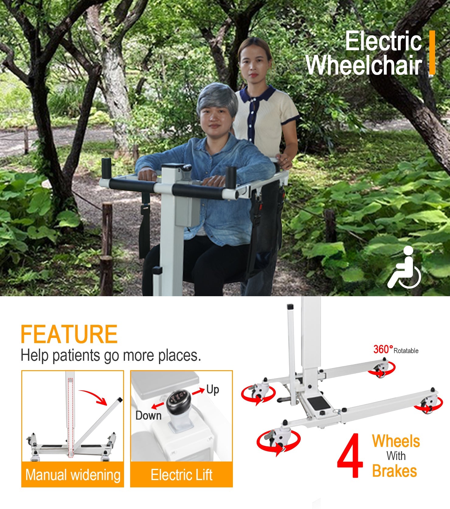 Electric Patient Lift Transfer Chair, Transport Device for Elderly Home Use, Disability Aid Product for Adults, Caregiver Supplies