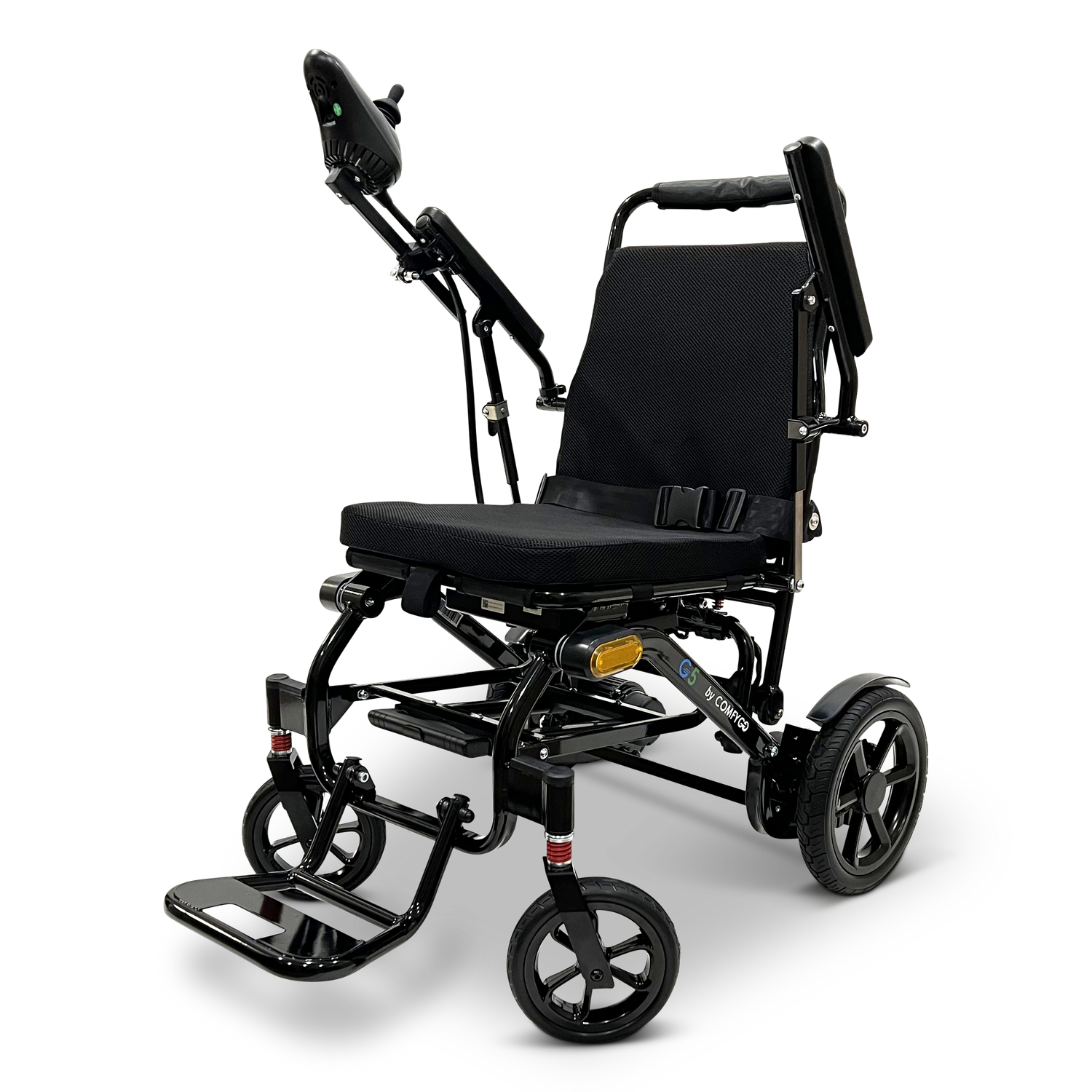 Black manual wheelchair on a white background