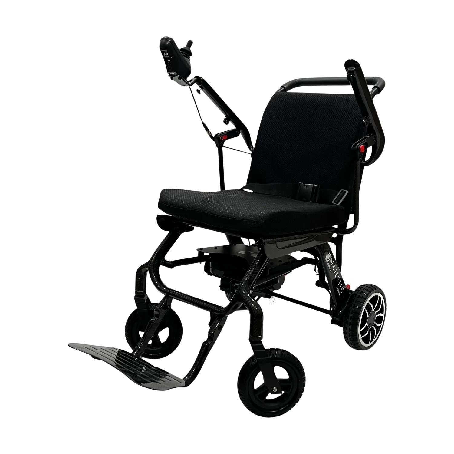 Black mobility scooter on a white background