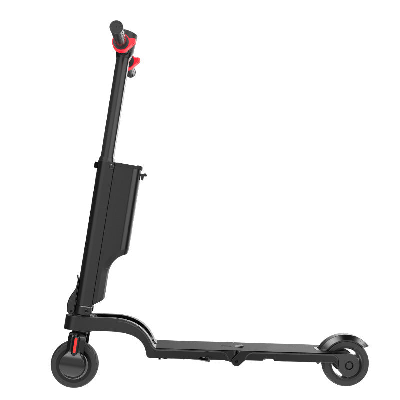 Black mobility scooter with red accents on a white background