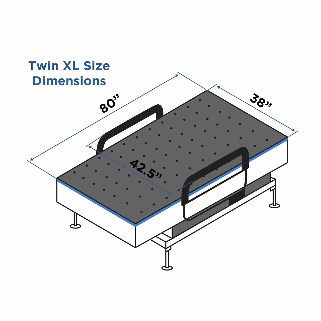 UPBed Standard 4-in-1 Motorized Lift Bed - Twin XL Dimensions